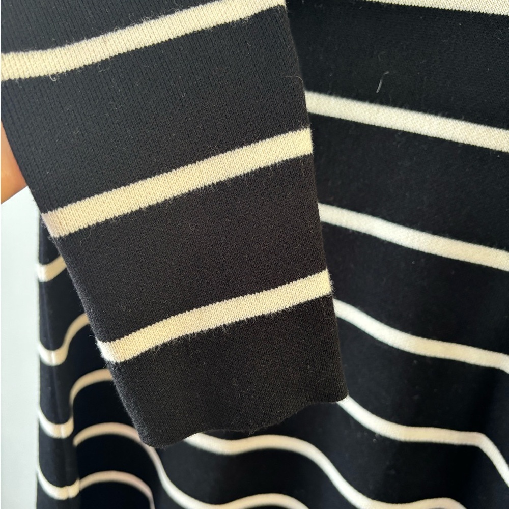 Zara Black Cream Striped Heavy Knit Sweater Dress M Minimalist Preppy Midi Soft - Picture 4 of 9